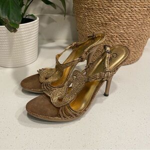 Carlos By‎ Carlos Santana “Entrance” Metallic Golden Slingback Heels Women’s 6.5